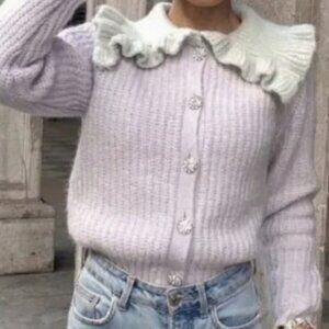 Zara Lavender  Bib Collar Sweater with decor buttons Size XL. EUC